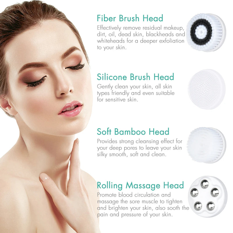 Facial Cleansing Brush Face Scrubber Electric Exfoliating Spin Cleanser Device Waterproof Deep Cleaning Massage Remove Blackhead