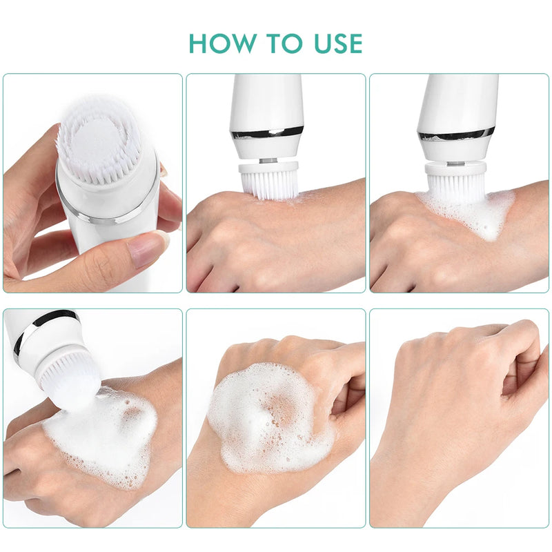 Facial Cleansing Brush Face Scrubber Electric Exfoliating Spin Cleanser Device Waterproof Deep Cleaning Massage Remove Blackhead